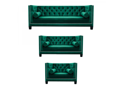 Luxus Grün Chesterfield Design Garnitur 3tlg Sofas Couch Wohnzimmer 3+2+1
