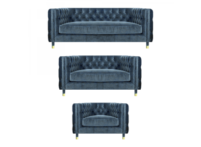Designer Luxus Set Sofas Chestefield Wohnzimmer Textil Sofagarnitur Neu