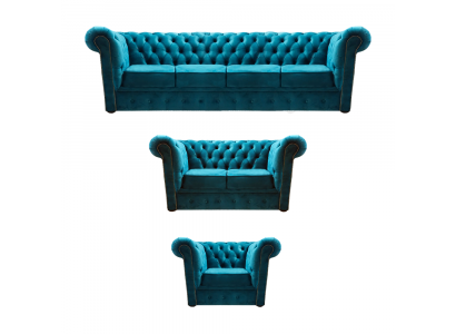 Blau Neu Sofa Set 3tlg Modern Textil Chesterfield Wohnzimmer Komplett