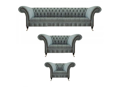 Sofagarnitur 3tlg Grau Sofas Luxus Sessel Wohnzimmer Einrichtung Chesterfield