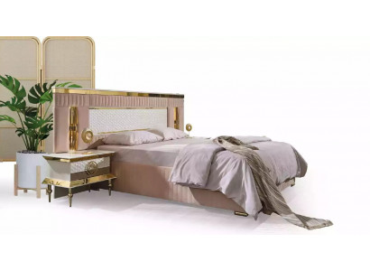 Beige Schlafzimmer Garnitur Doppelbett 2x Nachttische Schlaftische 3tlg