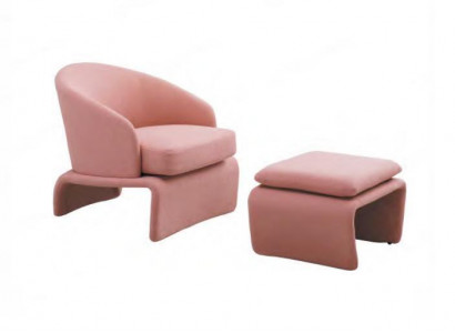 Set Sessel und Hocker Club Lounge rosa Stoff im modernen Stil Wohnzimmer