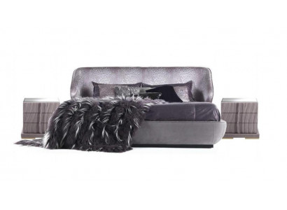  Graues Schlafzimmer Set Bett 2x Nachttische Designer Doppelbett Holz 3tlg
