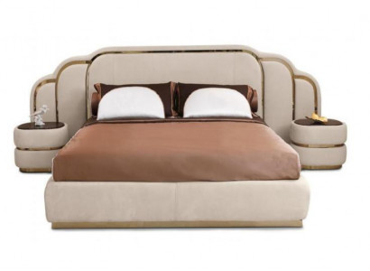 Beige Schlafzimmer Möbel Bett 2x Nachttische Holz Garnitur Luxus Set 3tlg
