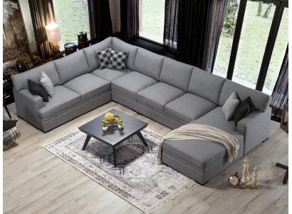 Modern Design Möbel Sofa U-Form Grau Ecksofa Wohnzimmer Einrichtung Neu