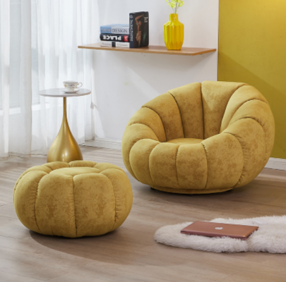 Sessel Sitz Modern Design Wohnzimmer Gelb Luxus Polster Stoff Neu