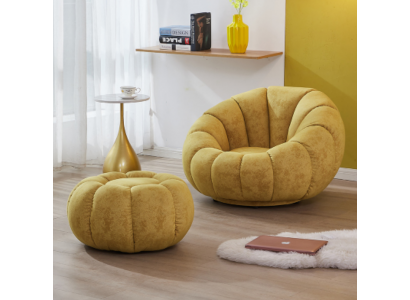 Sessel Sitz Modern Design Wohnzimmer Gelb Luxus Polster Stoff Neu
