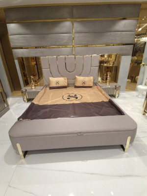 Design Schlafzimmer 3tlg. Bett 2x Nachttische Modern Luxus Betten Set Möbel Neu