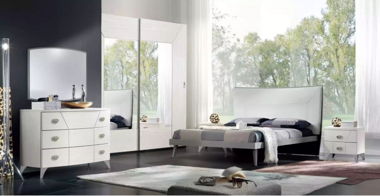 Schlafzimmer Set Kommode Spiegel Luxus Komplettes weiß Sideboard 2tlg