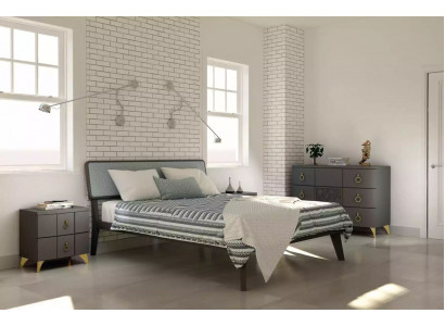 Schlafzimmer Set Luxus Bett 2x Nachttische Design grau 3tlg Kommode