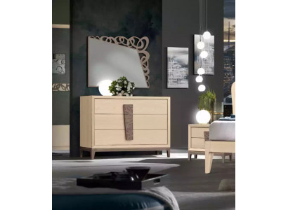 Schlafzimmer Set Luxus Kommode Spiegel Design Möbel beige 3tlg Holz