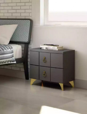 Schlafzimmer Set Luxus Bett 2x Nachttische Design grau 3tlg Kommode