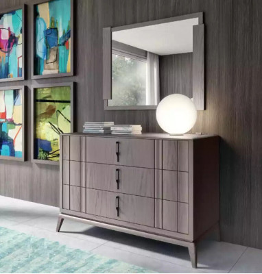 Schlafzimmer Set Luxus Kommode Spiegel Design Sideboard braun 2tlg Holz