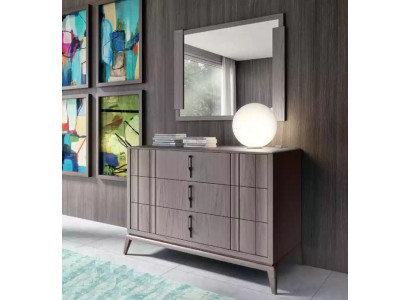 Schlafzimmer Set Luxus Kommode Spiegel Design Sideboard braun 2tlg Holz