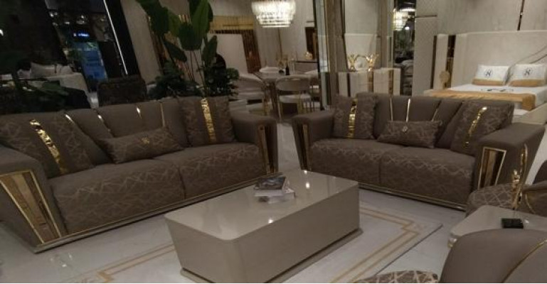 3+3 Sitzer Modern Sofagarnitur Sessel Textil Grau Sofa 3 Sit Luxus Komplett 2tlg