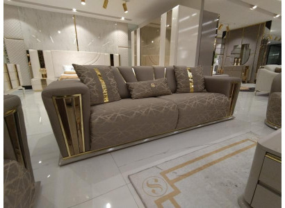 Sofa 3 Sitzer Textil Holz Modern Sofa Polster Couch Sofas Design Luxus Neu Sofa
