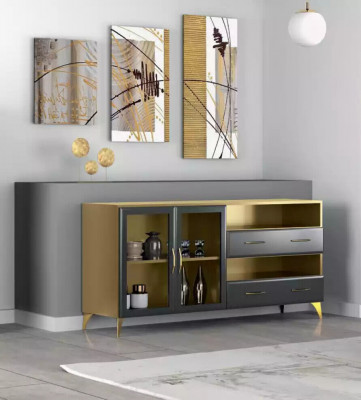 Wohnzimmer Set Schreibtisch Sideboard Bücherregal 3tlg. Tisch Möbel Holz