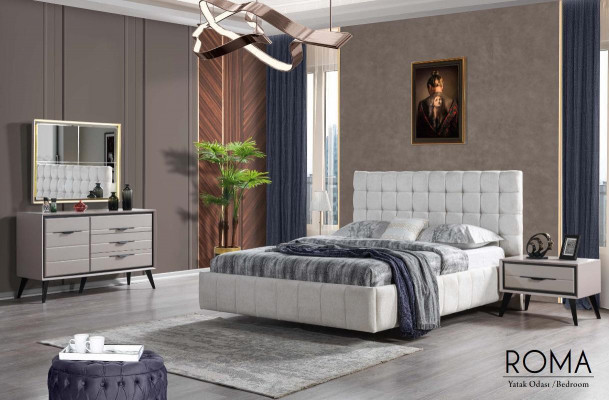 Weißes Exklusives SChlafzimmer Doppelbett Designer Nachttische Kommode