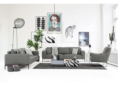 Komplette Couchgarnitur Sofagarnitur Sofa 321 Sitzer Stoff Set Grau