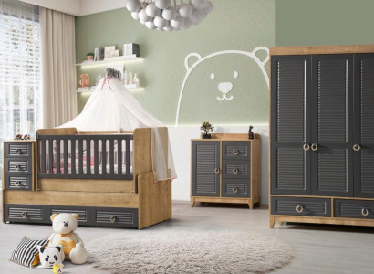 Stilvoll Kinderzimmermöbel Kinderzimmer Kinderbett Grau Holz Set 4tlg