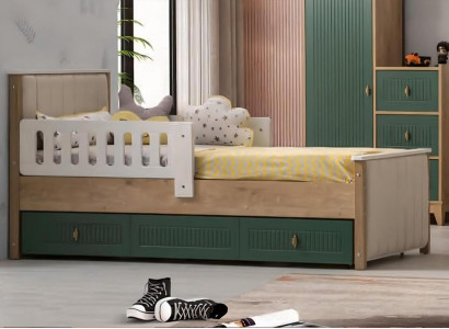Stilvoll Kinderbett 200 cm Jugendbett Holz Kinderzimmer Stoff Modern