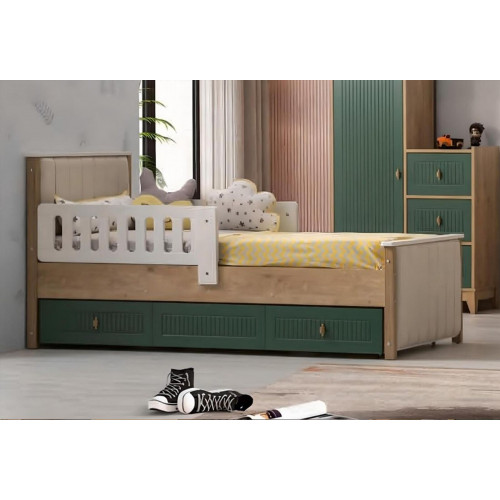 Stilvoll Kinderbett 200 cm Jugendbett Holz Kinderzimmer Stoff Modern