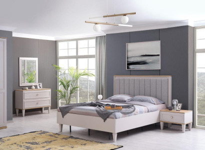 Modern Schlafzimmer Garnitur Doppelbett Bett Nachttische Grau Holz Set 5tlg