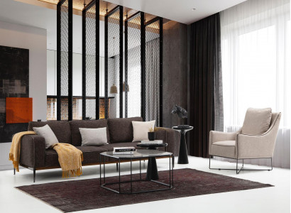 Sofagarnitur 3 Sitzer Sessel Dreisitzer Grau Stoff Sofas Modern Design