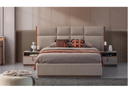 Doppelbett Schlafzimmer Bett Nachttische Grau Set 3tlg Bettkasten