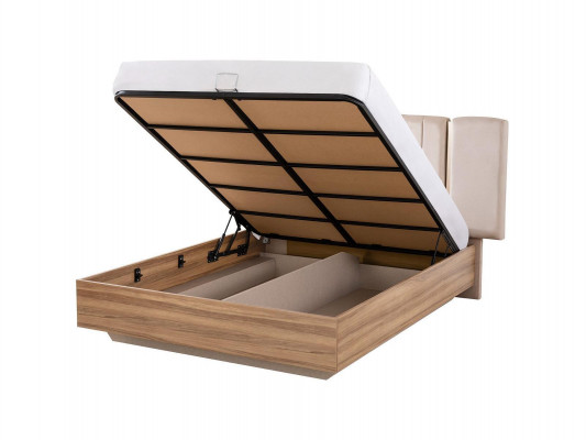 Bettrahmen Bett Doppelbett mit Bettkasten Beige Stoff Luxus Modern