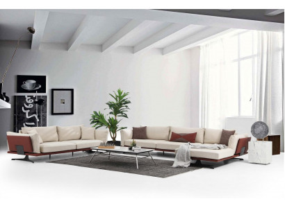 Sofagarnitur Ecksofa L-Form 3 Sitzer Beige Modern Stoff Sofas Set Eck