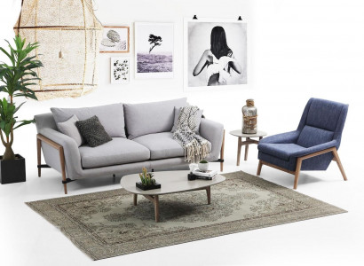 Sofagarnitur 3 Sitzer Sessel Dreisitzer Stoff Sofas Modern Design Grau