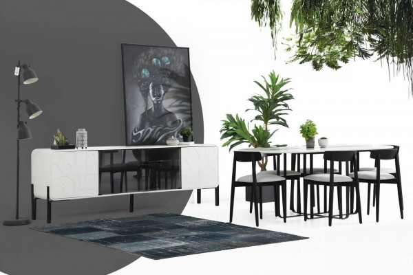 Modern Esszimmer Designer Gruppe Esstisch Stühle Sideboard Tisch Holz Set 6tlg Weiß