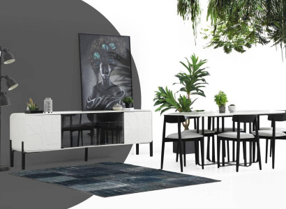 Modern Esszimmer Designer Gruppe Esstisch Stühle Sideboard Tisch Holz Set 6tlg Weiß