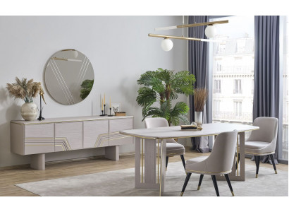 Stilvoller Esszimmer Set Designer Esstisch 4x Stühle Sideboard Spiegel