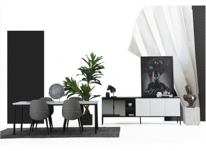  Esszimmer Gruppe Esstisch Stühle Sideboard Tisch Holz Set 6tlg Weiß