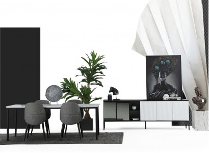  Esszimmer Gruppe Esstisch Stühle Sideboard Tisch Holz Set 6tlg Weiß