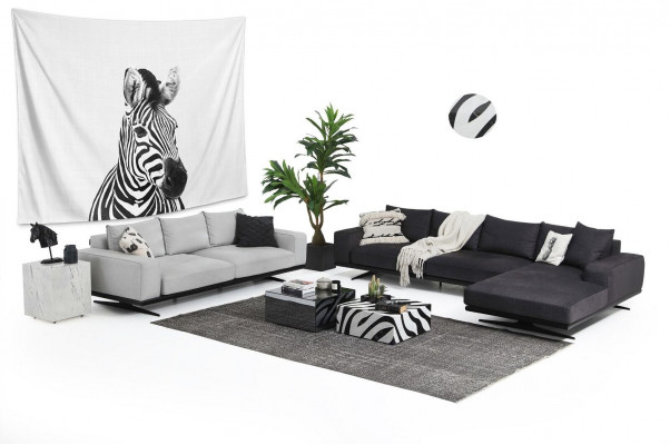 Sofagarnitur Sofa 3 Sitzer Sessel Dreisitzer Grau Modern Stoff Sitz 