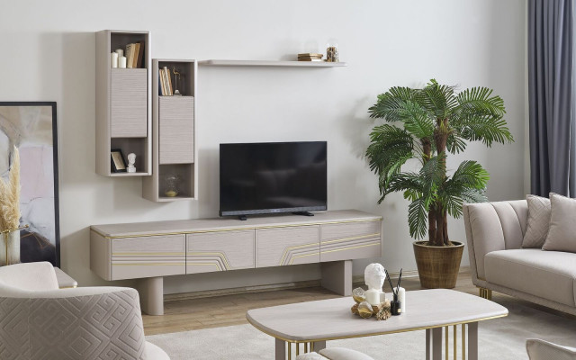 Graue Wohnzimmer Regale Luxus TV-Schrank Designer RTV Wandschränke 4tlg