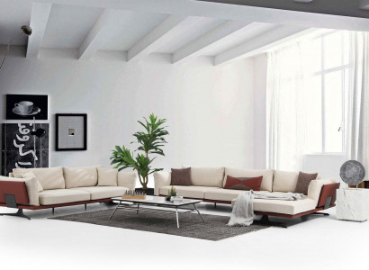 Sofagarnitur Ecksofa L-Form 2 Sitzer Beige Modern Stoff Sofas Set Eck