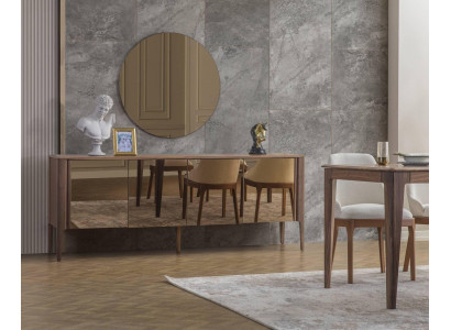 Braune Esszimmer Glas Anrichte Moderner Spiegel Komplettes 2tlg Set Neu