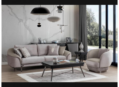 Komplett Set 2tlg Sessel Design Dreisitzer Sofa Wohnzimmer Luxus Design