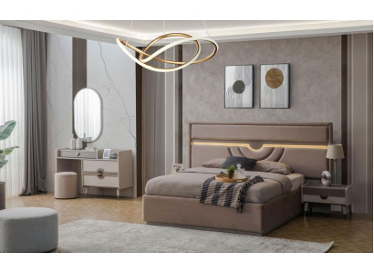 Garnitur Doppelbett Bett Nachttische Beige 6tlg Schminktisch Moderne