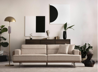 Exklusives Beiges Sofa 3 Sitzer Moderne Möbel Wohnzimmer Polster Couch