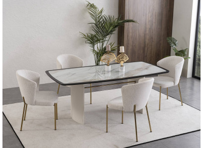 Weißes Esszimmer Set Designer Esstisch 4x Stühle Holz Möbel Luxus 5tlg