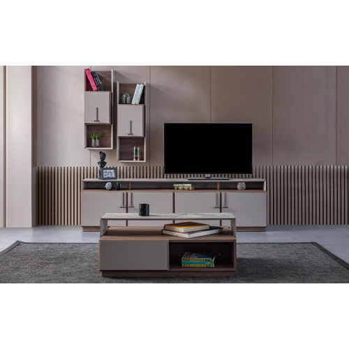 Gruppe Wohnzimmer TV Ständer Wandschränke Lowboard Grau Sofatisch 3tlg