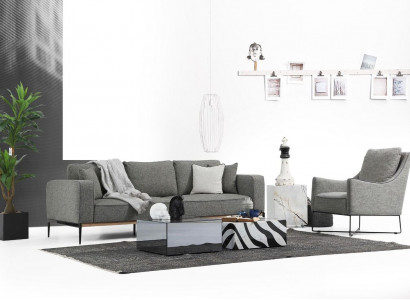 Sofagarnitur 3 Sitzer Sessel Dreisitzer Stoff Sofas Modern Design Grau