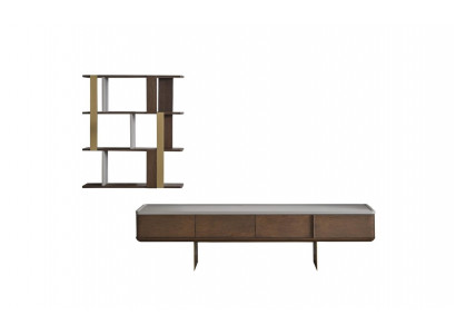 Braunes Wohnzimmer Set Stabiler TV-Schrank Designer Holz Ablageregale