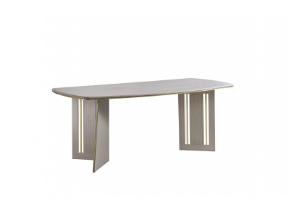 Beiger Esstisch Moderne Holzmöbel Halbovaltisch Designer Esszimmertisch