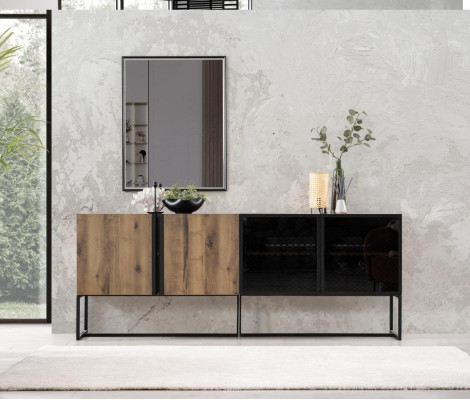 Anrichte Sideboard mit Spiegel Gruppe Kommode Holz Braun Esszimmer